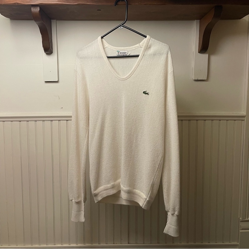 IZOD Lacoste Men’s Ivory V-Neck Pullover Sweater Size XL